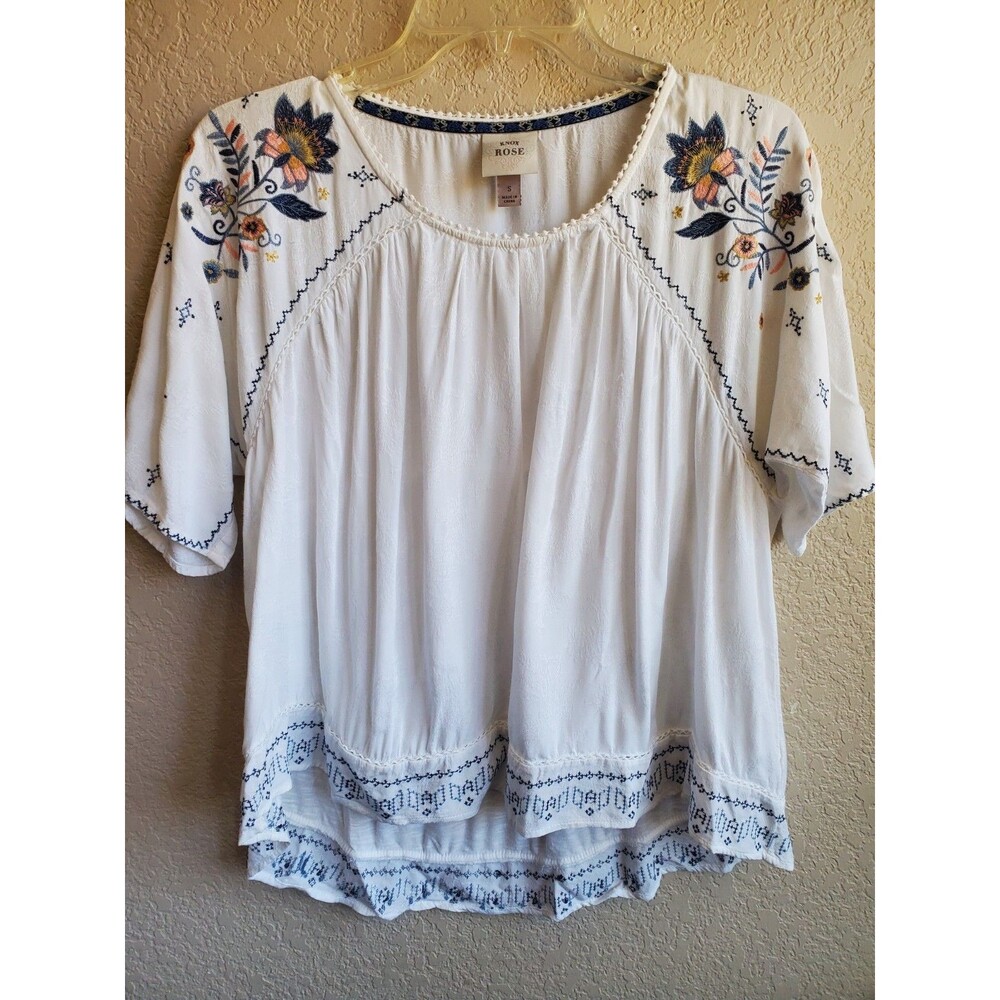 Knox Rose Top Boho Peasant Cottagecore Coastal Textured Embroidered High Low S
